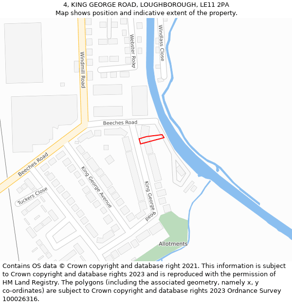 4, KING GEORGE ROAD, LOUGHBOROUGH, LE11 2PA: Location map and indicative extent of plot