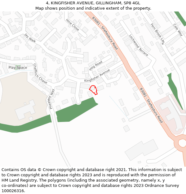 4, KINGFISHER AVENUE, GILLINGHAM, SP8 4GL: Location map and indicative extent of plot