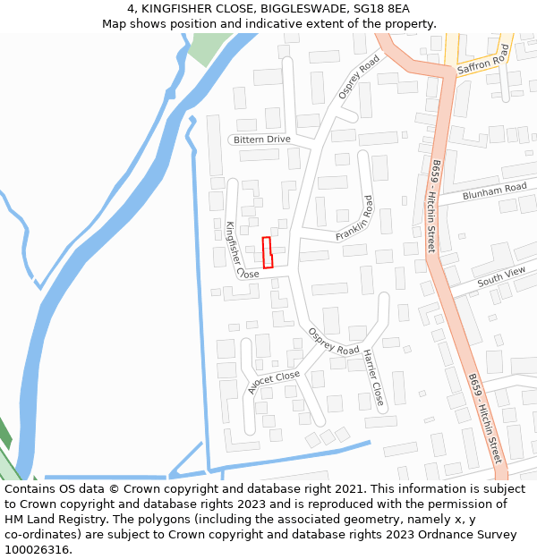 4, KINGFISHER CLOSE, BIGGLESWADE, SG18 8EA: Location map and indicative extent of plot