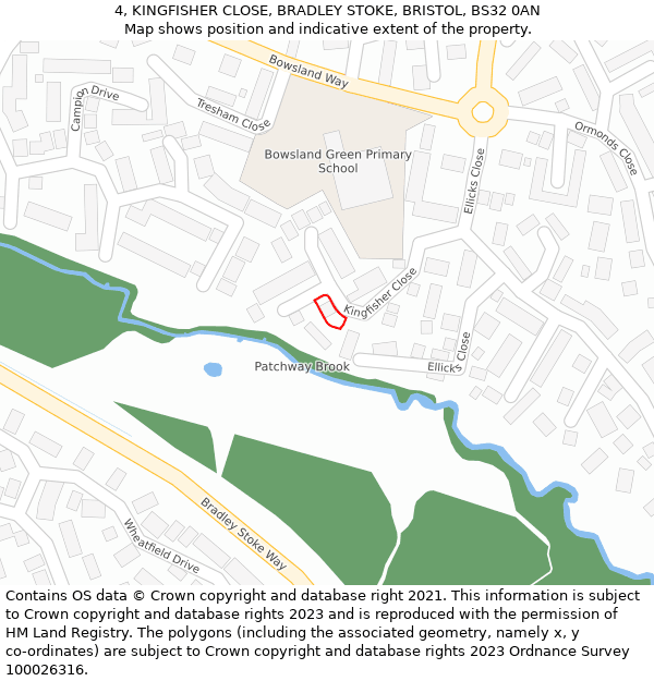 4, KINGFISHER CLOSE, BRADLEY STOKE, BRISTOL, BS32 0AN: Location map and indicative extent of plot