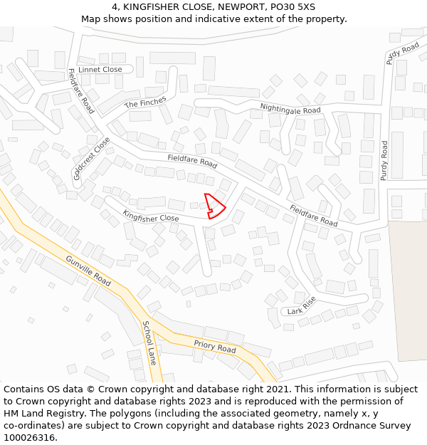 4, KINGFISHER CLOSE, NEWPORT, PO30 5XS: Location map and indicative extent of plot