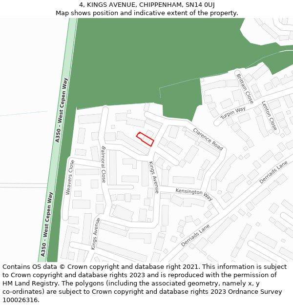 4, KINGS AVENUE, CHIPPENHAM, SN14 0UJ: Location map and indicative extent of plot