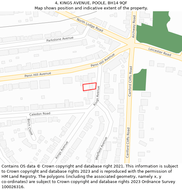 4, KINGS AVENUE, POOLE, BH14 9QF: Location map and indicative extent of plot