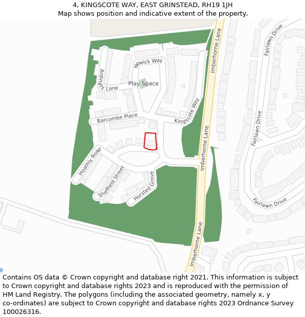 4, KINGSCOTE WAY, EAST GRINSTEAD, RH19 1JH: Location map and indicative extent of plot