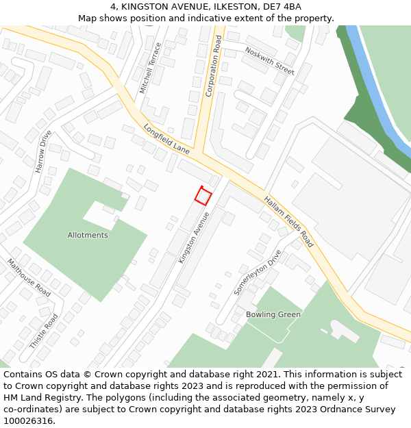 4, KINGSTON AVENUE, ILKESTON, DE7 4BA: Location map and indicative extent of plot
