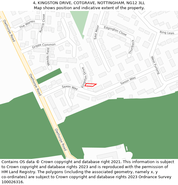 4, KINGSTON DRIVE, COTGRAVE, NOTTINGHAM, NG12 3LL: Location map and indicative extent of plot