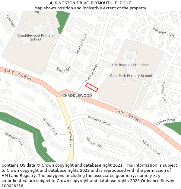 4, KINGSTON DRIVE, PLYMOUTH, PL7 2UZ: Location map and indicative extent of plot