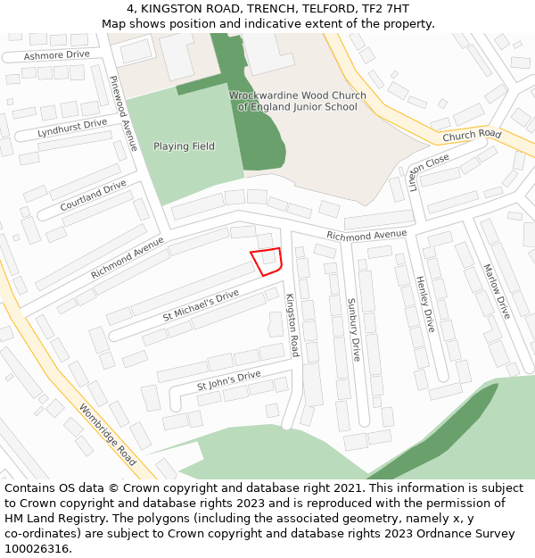 4, KINGSTON ROAD, TRENCH, TELFORD, TF2 7HT: Location map and indicative extent of plot