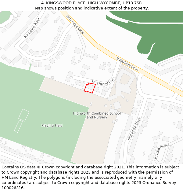 4, KINGSWOOD PLACE, HIGH WYCOMBE, HP13 7SR: Location map and indicative extent of plot