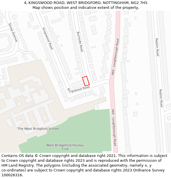 4, KINGSWOOD ROAD, WEST BRIDGFORD, NOTTINGHAM, NG2 7HS: Location map and indicative extent of plot