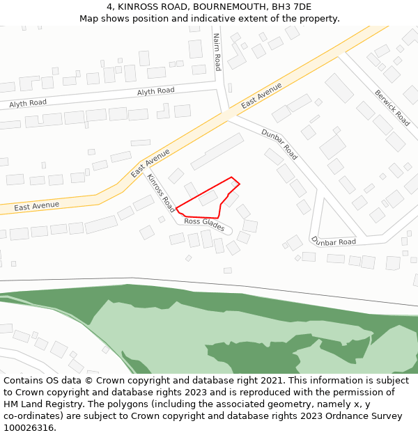 4, KINROSS ROAD, BOURNEMOUTH, BH3 7DE: Location map and indicative extent of plot
