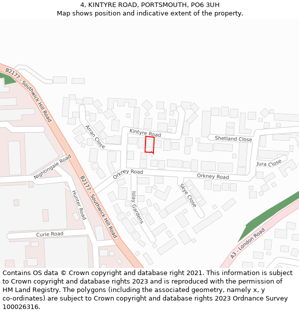 4, KINTYRE ROAD, PORTSMOUTH, PO6 3UH: Location map and indicative extent of plot