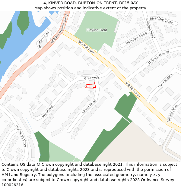 4, KINVER ROAD, BURTON-ON-TRENT, DE15 0AY: Location map and indicative extent of plot