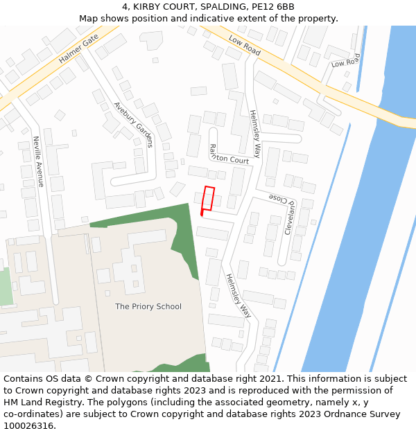 4, KIRBY COURT, SPALDING, PE12 6BB: Location map and indicative extent of plot