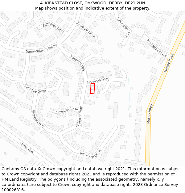 4, KIRKSTEAD CLOSE, OAKWOOD, DERBY, DE21 2HN: Location map and indicative extent of plot
