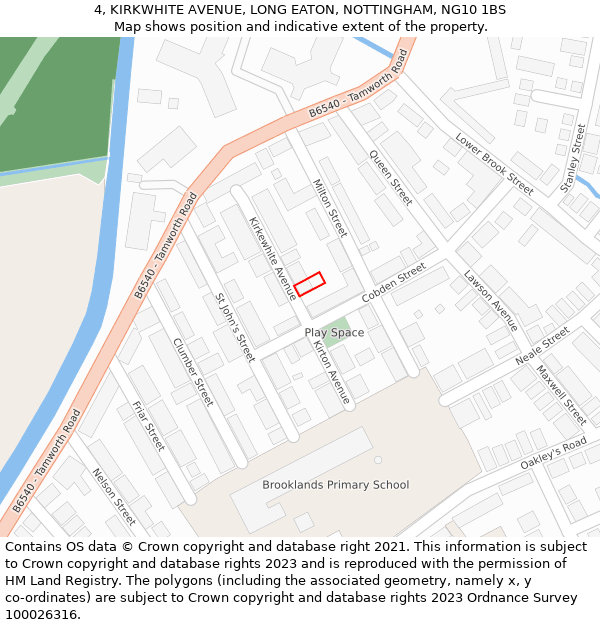 4, KIRKWHITE AVENUE, LONG EATON, NOTTINGHAM, NG10 1BS: Location map and indicative extent of plot