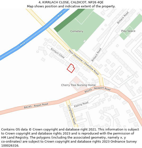 4, KIRRLACH CLOSE, CALDICOT, NP26 4QE: Location map and indicative extent of plot