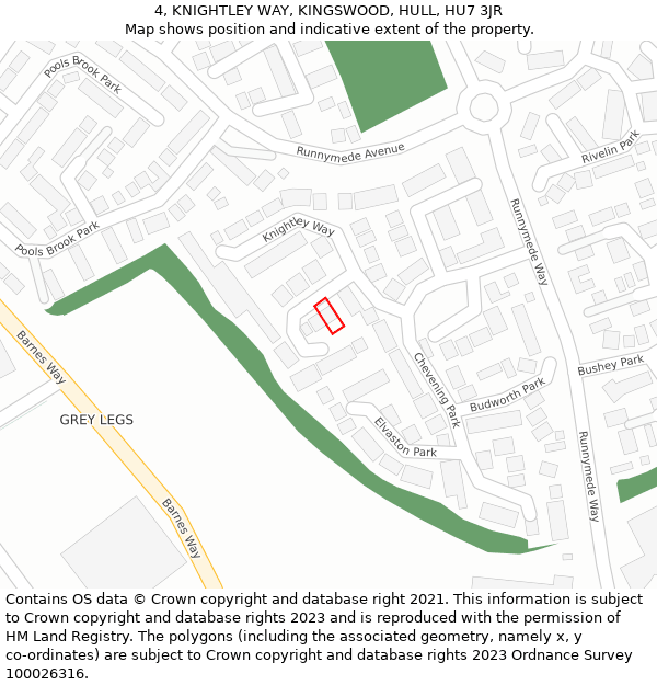 4, KNIGHTLEY WAY, KINGSWOOD, HULL, HU7 3JR: Location map and indicative extent of plot