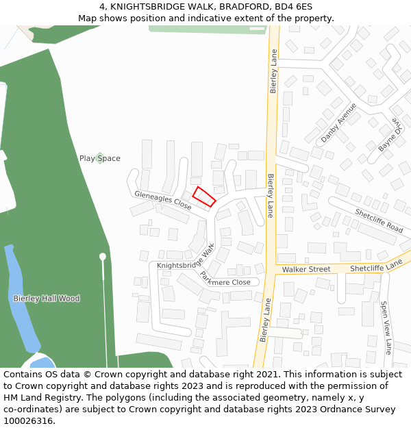 4, KNIGHTSBRIDGE WALK, BRADFORD, BD4 6ES: Location map and indicative extent of plot