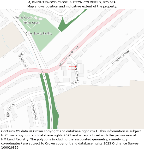 4, KNIGHTSWOOD CLOSE, SUTTON COLDFIELD, B75 6EA: Location map and indicative extent of plot