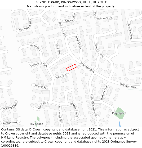 4, KNOLE PARK, KINGSWOOD, HULL, HU7 3HT: Location map and indicative extent of plot