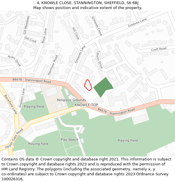 4, KNOWLE CLOSE, STANNINGTON, SHEFFIELD, S6 6BJ: Location map and indicative extent of plot