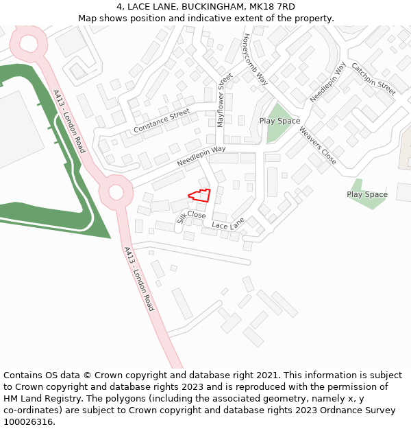 4, LACE LANE, BUCKINGHAM, MK18 7RD: Location map and indicative extent of plot