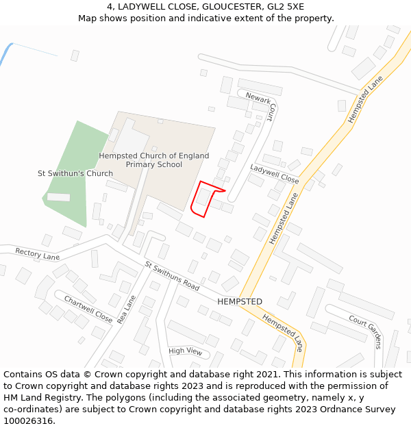 4, LADYWELL CLOSE, GLOUCESTER, GL2 5XE: Location map and indicative extent of plot