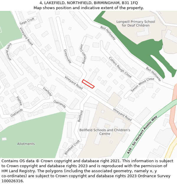 4, LAKEFIELD, NORTHFIELD, BIRMINGHAM, B31 1FQ: Location map and indicative extent of plot