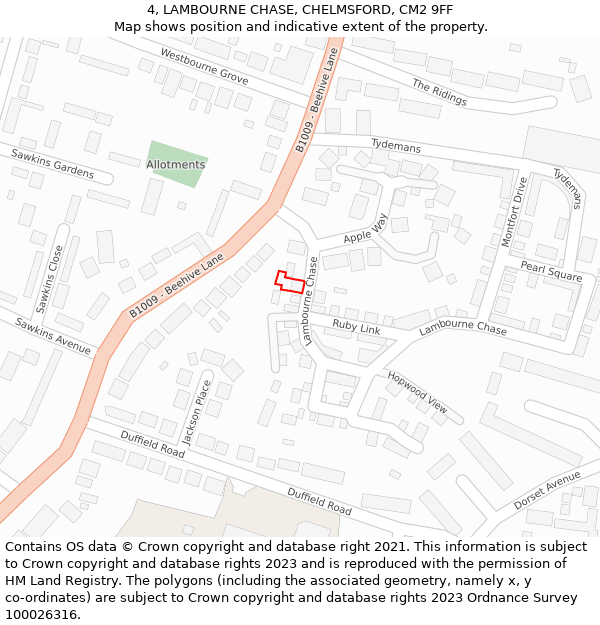 4, LAMBOURNE CHASE, CHELMSFORD, CM2 9FF: Location map and indicative extent of plot