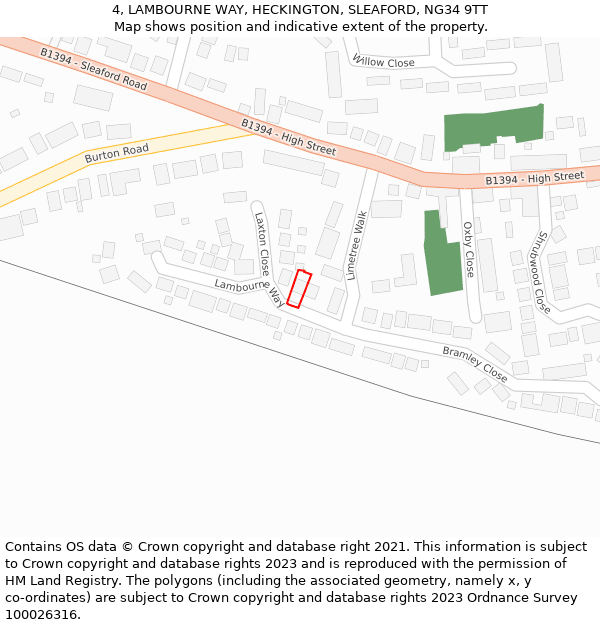 4, LAMBOURNE WAY, HECKINGTON, SLEAFORD, NG34 9TT: Location map and indicative extent of plot