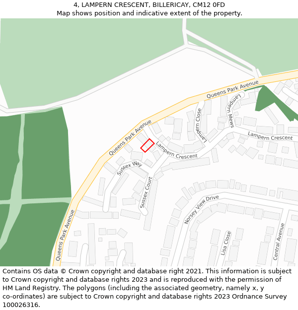 4, LAMPERN CRESCENT, BILLERICAY, CM12 0FD: Location map and indicative extent of plot