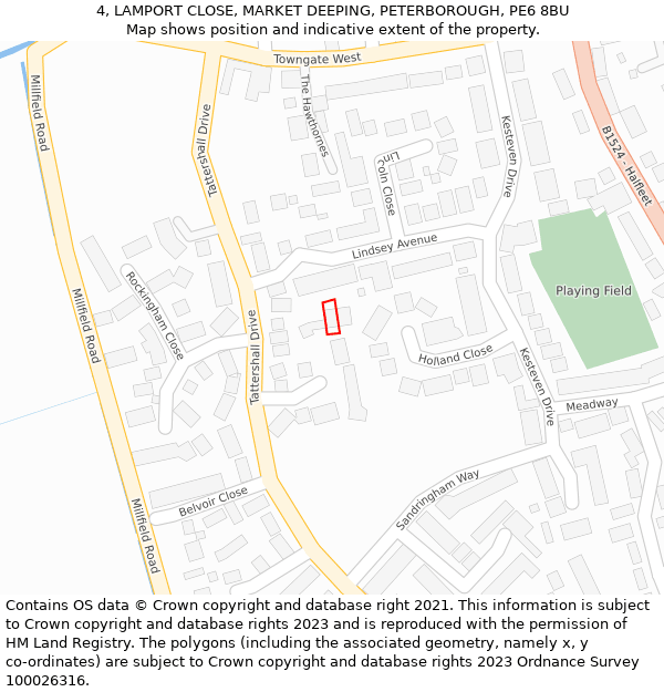 4, LAMPORT CLOSE, MARKET DEEPING, PETERBOROUGH, PE6 8BU: Location map and indicative extent of plot