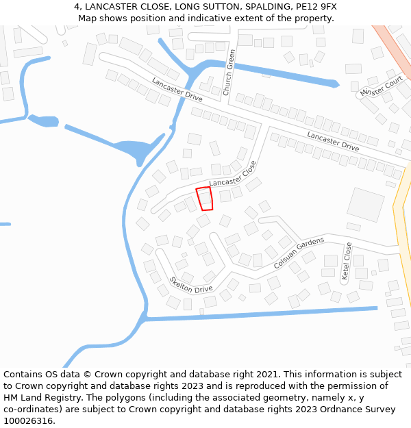 4, LANCASTER CLOSE, LONG SUTTON, SPALDING, PE12 9FX: Location map and indicative extent of plot