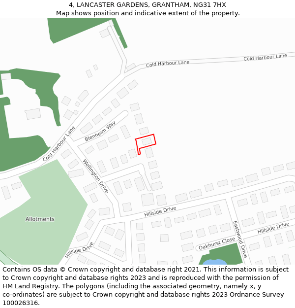 4, LANCASTER GARDENS, GRANTHAM, NG31 7HX: Location map and indicative extent of plot