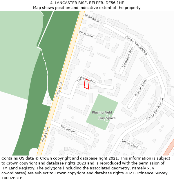 4, LANCASTER RISE, BELPER, DE56 1HF: Location map and indicative extent of plot