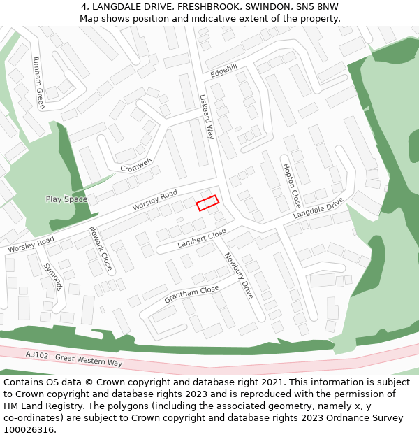 4, LANGDALE DRIVE, FRESHBROOK, SWINDON, SN5 8NW: Location map and indicative extent of plot