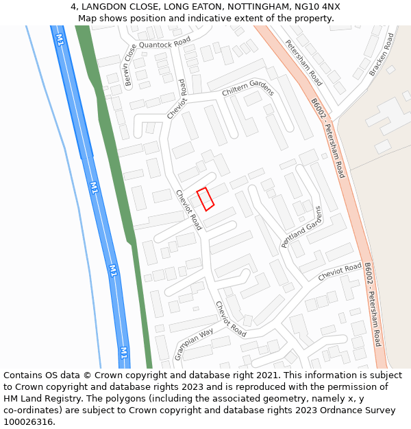 4, LANGDON CLOSE, LONG EATON, NOTTINGHAM, NG10 4NX: Location map and indicative extent of plot