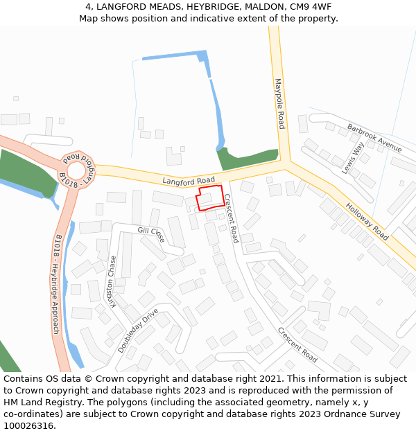 4, LANGFORD MEADS, HEYBRIDGE, MALDON, CM9 4WF: Location map and indicative extent of plot