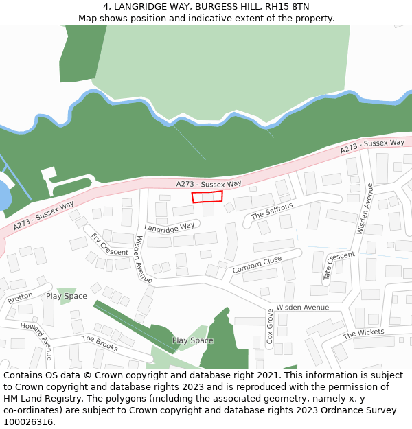 4, LANGRIDGE WAY, BURGESS HILL, RH15 8TN: Location map and indicative extent of plot