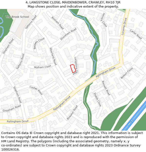 4, LANGSTONE CLOSE, MAIDENBOWER, CRAWLEY, RH10 7JR: Location map and indicative extent of plot