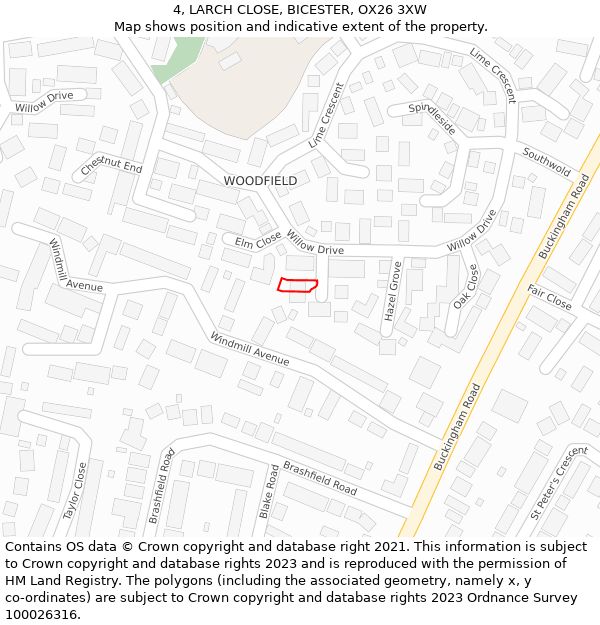 4, LARCH CLOSE, BICESTER, OX26 3XW: Location map and indicative extent of plot