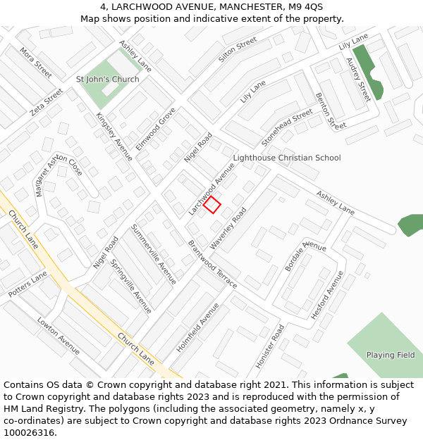 4, LARCHWOOD AVENUE, MANCHESTER, M9 4QS: Location map and indicative extent of plot