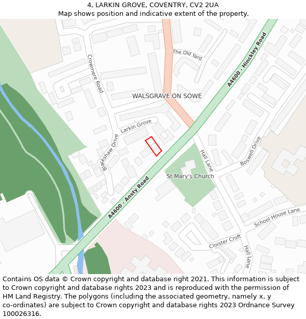 4, LARKIN GROVE, COVENTRY, CV2 2UA: Location map and indicative extent of plot