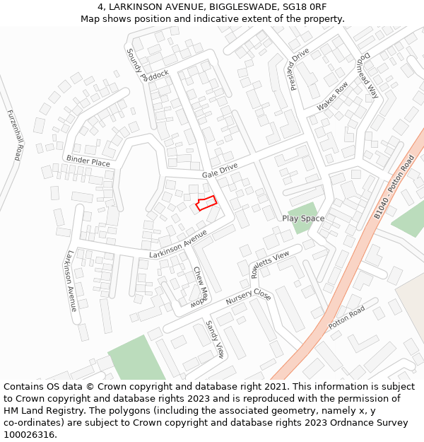 4, LARKINSON AVENUE, BIGGLESWADE, SG18 0RF: Location map and indicative extent of plot