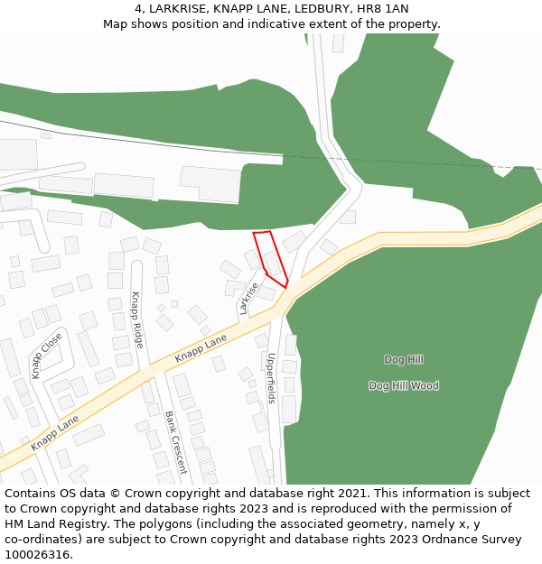 4, LARKRISE, KNAPP LANE, LEDBURY, HR8 1AN: Location map and indicative extent of plot