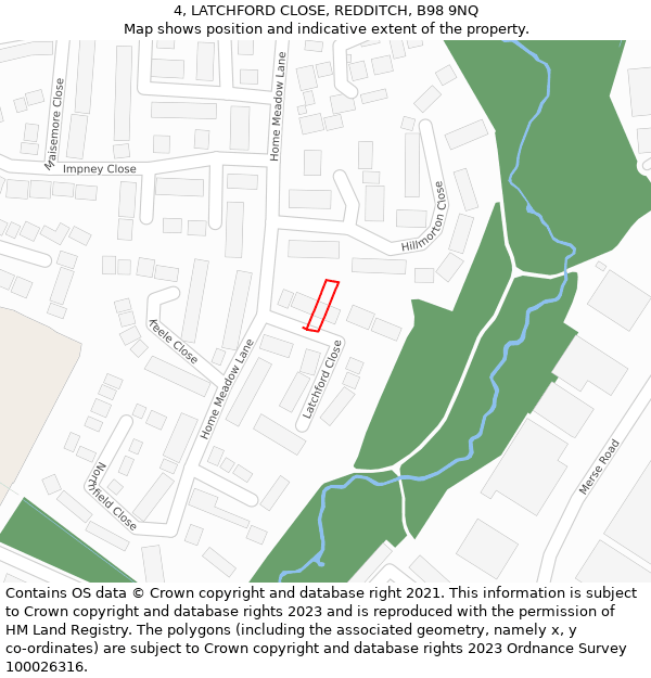 4, LATCHFORD CLOSE, REDDITCH, B98 9NQ: Location map and indicative extent of plot