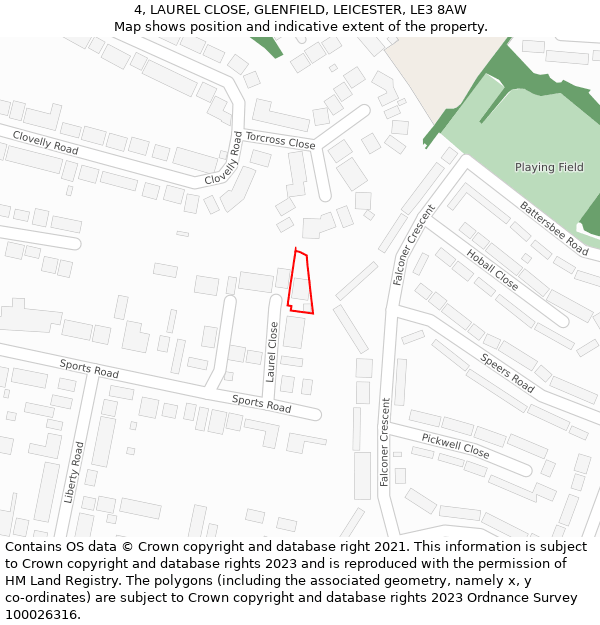 4, LAUREL CLOSE, GLENFIELD, LEICESTER, LE3 8AW: Location map and indicative extent of plot