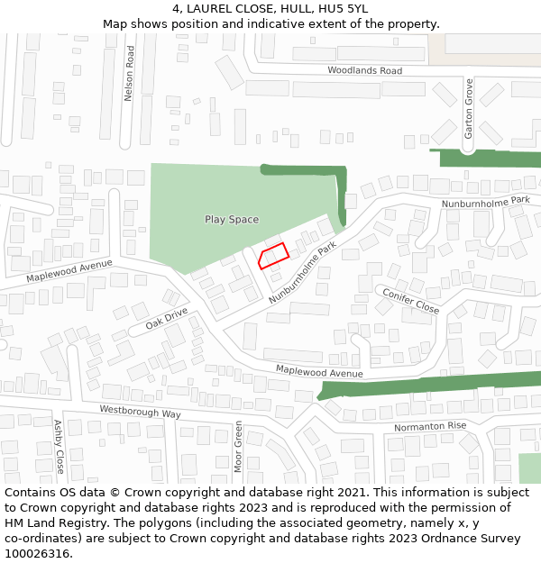 4, LAUREL CLOSE, HULL, HU5 5YL: Location map and indicative extent of plot