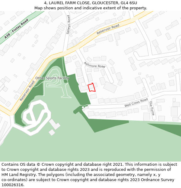 4, LAUREL FARM CLOSE, GLOUCESTER, GL4 6SU: Location map and indicative extent of plot